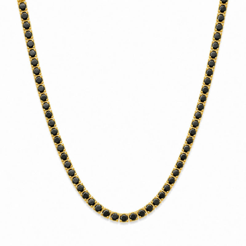 14K Gold Black Natural Diamond Tennis Necklace