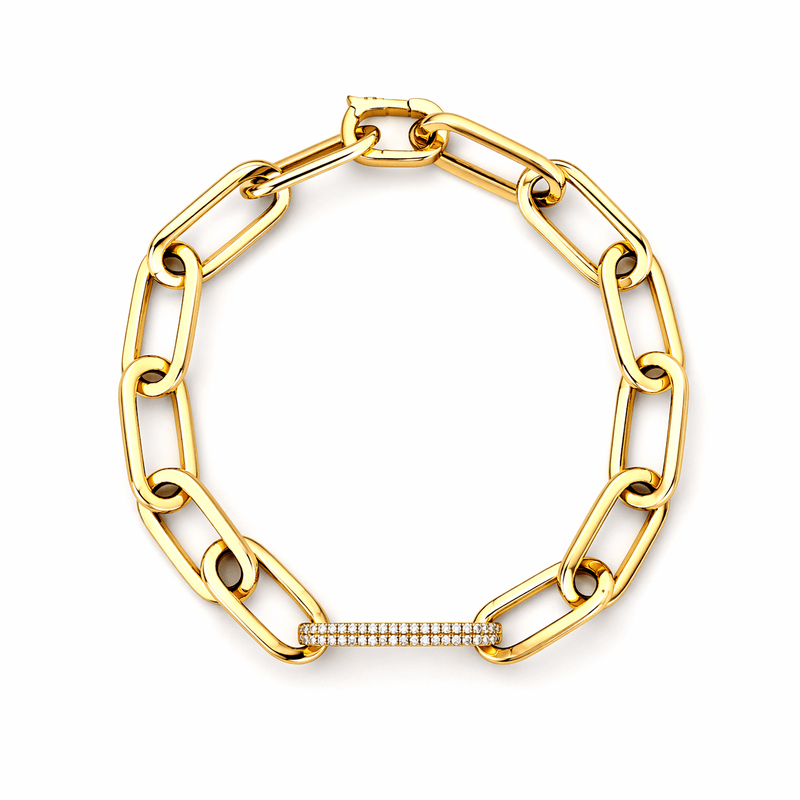 14K Gold Single Diamond Link Paper Clip Bracelet