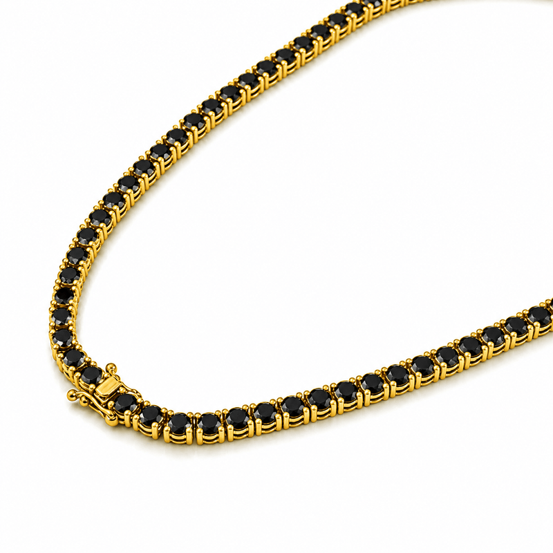 14K Gold Black Natural Diamond Tennis Necklace