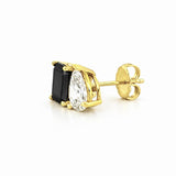 14K Gold Lab Grown Diamond Pear and Black Diamond Emerald Stud Earrings