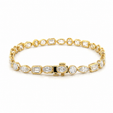 14K Gold East West Lab Grown Multi Shape Diamond Bezel Tennis Bracelet