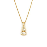 14K Gold Stacked Pear and Emerald Diamond Bezel Pendant Necklace