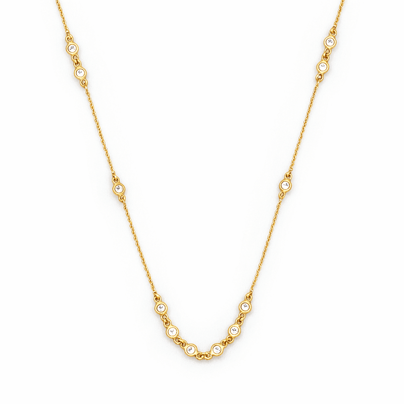 14K Gold Diamond Bezel Station Necklace
