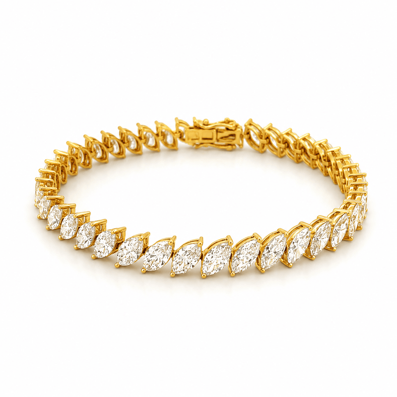 14K Gold Slant Lab Grown Marquise Cut Diamond Tennis Bracelet