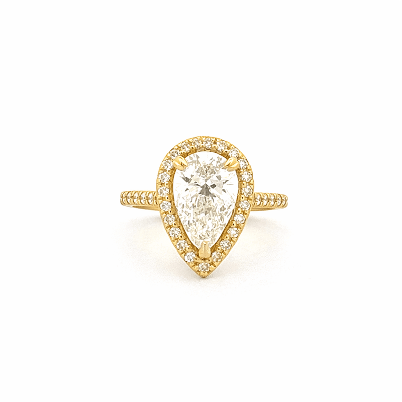14K Gold 2.00 Carat Pear Lab Grown Diamond Prong Setting Engagement Ring with Halo