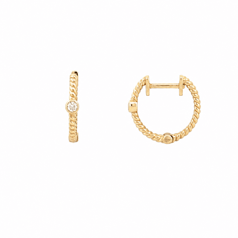 14K Gold Bezel Diamond Rope Earrings