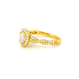 14K Gold Natural Oval Diamond Twist Halo Engagement Ring