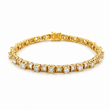 14K Gold Round and Baguette Natural Diamond Tennis Bracelet