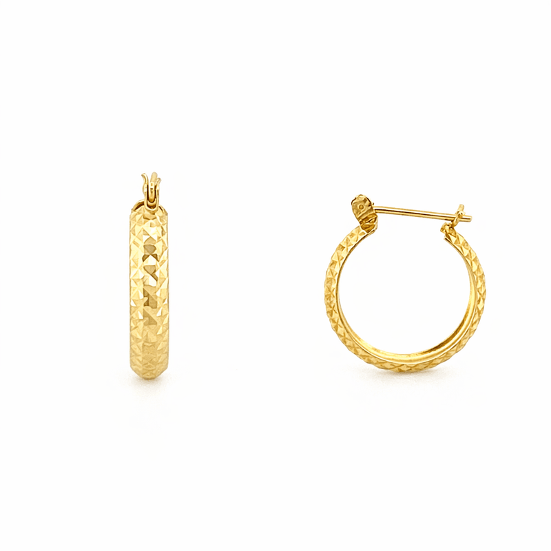 14K Gold Diamond Cut Hoop Earrings