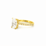 14K Gold 3.00 Carat Lab Grown Radiant Diamond Prong Set Engagement Ring with Diamond Under Halo and Prongs