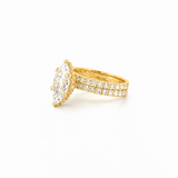 14K Gold 2.50 Carat Lab Grown Marquise Diamond Prong Set Engagement Set with Diamond Under Halo and Prongs