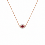14K Gold Ruby Evil Eye Diamond Pendant Necklace