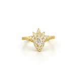14K Gold Pear Cluster Diamond Curved Engagement Ring