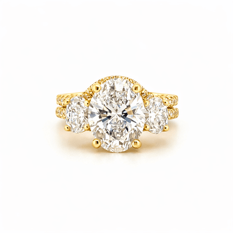 14K Gold Three Stone 3.00 Carat Lab Grown Oval Engagement Set