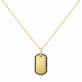 14K Gold Dog Tag Black Diamond Necklace