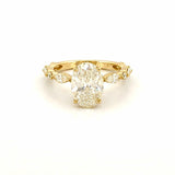 14K Gold Lab Grown Oval Diamond Marquise and Round Under Halo Engagement Ring