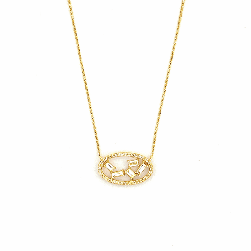 14K Gold Oval Staggered Baguette Diamond Pendant Necklace
