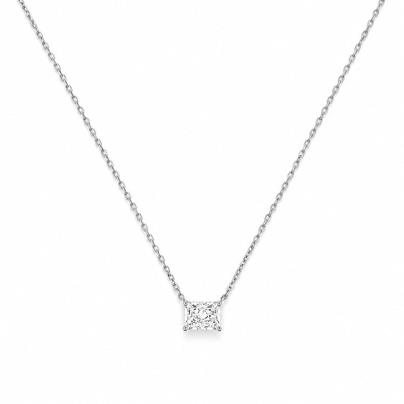 14K Gold Lab Grown East West Radiant Pendant Bolo Necklace
