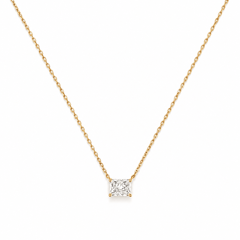 14K Gold Lab Grown East West Radiant Pendant Bolo Necklace