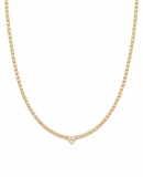 14k Gold Half Tennis Half Paper Clip 3-Round Heart Diamond Necklace