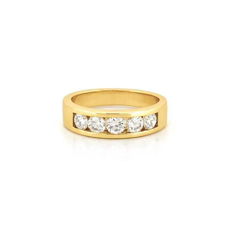 14K Gold Five Round Diamond Channel Set Band