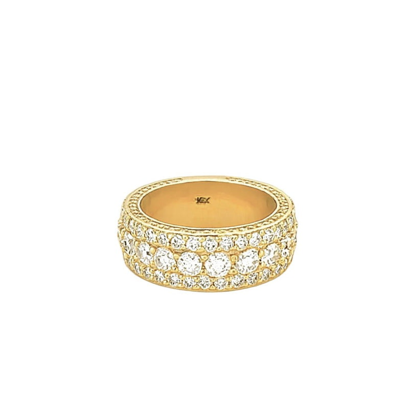 14K Gold Three-Row Pavé Mens Natural Band