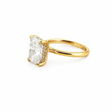 14K Gold 3.00 Carat Lab Grown Elongated Cushion Solitaire Under Halo Engagement Ring