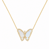 14K Gold Pearl Butterfly Diamond Necklace