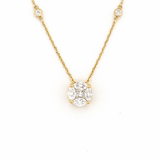14K Gold Round Shape Cluster Diamond Pendant Necklace