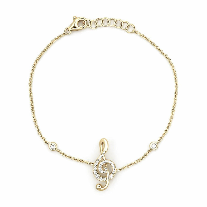 14K Gold Natural Diamond G-Clef Bracelet
