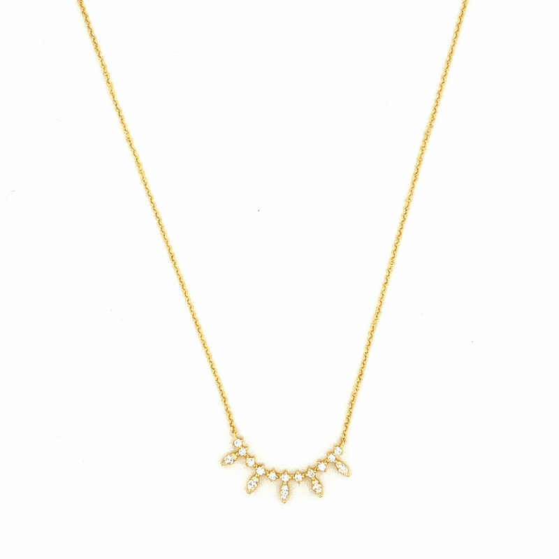 14K Gold Prong Set Curve Marquise Diamond Pendant Necklace