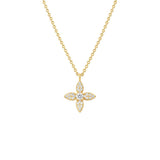 14K Gold Four Petal Flower Cluster Diamond Pendant Necklace