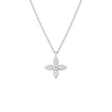 14K Gold Four Petal Flower Cluster Diamond Pendant Necklace