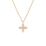 14K Gold Four Petal Flower Cluster Diamond Pendant Necklace
