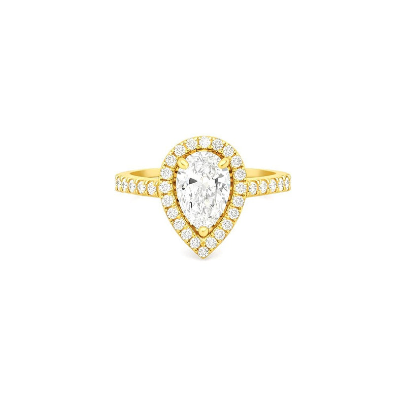 14K Gold 1.00 Carat Natural Pear Diamond Halo Art Deco Cathedral Engagement Ring