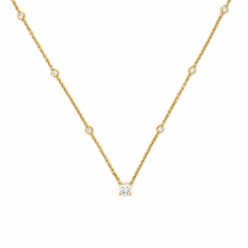 14K Gold Lab Grown Diamond by the Yard Princess Pendant Necklace