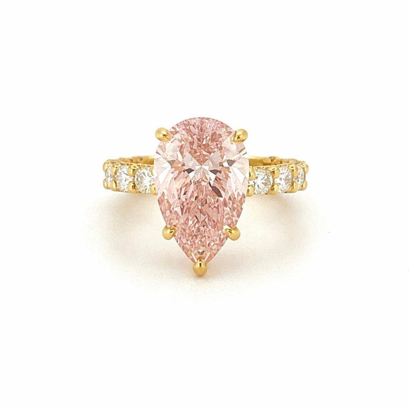 14K Gold 5.00 Carat Lab Grown Pear Pink Diamond U Prong and Under Halo Engagement Ring