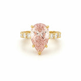 14K Gold 5.00 Carat Lab Grown Pear Pink Diamond U Prong and Under Halo Engagement Ring