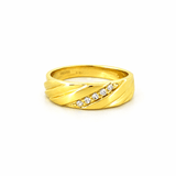 14K Gold Striped Slant Diamond Mens Band
