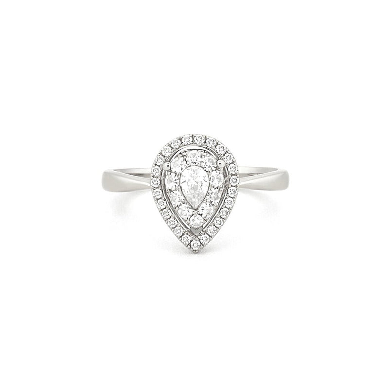 14K Gold Cluster Pear Natural Diamond Halo Engagement Ring