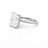 14K Gold 7.00 Carat Lab Grown Radiant Diamond Prong Set Under Halo Engagement Ring