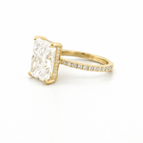 14K Gold 7.00 Carat Lab Grown Radiant Diamond Prong Set Under Halo Engagement Ring