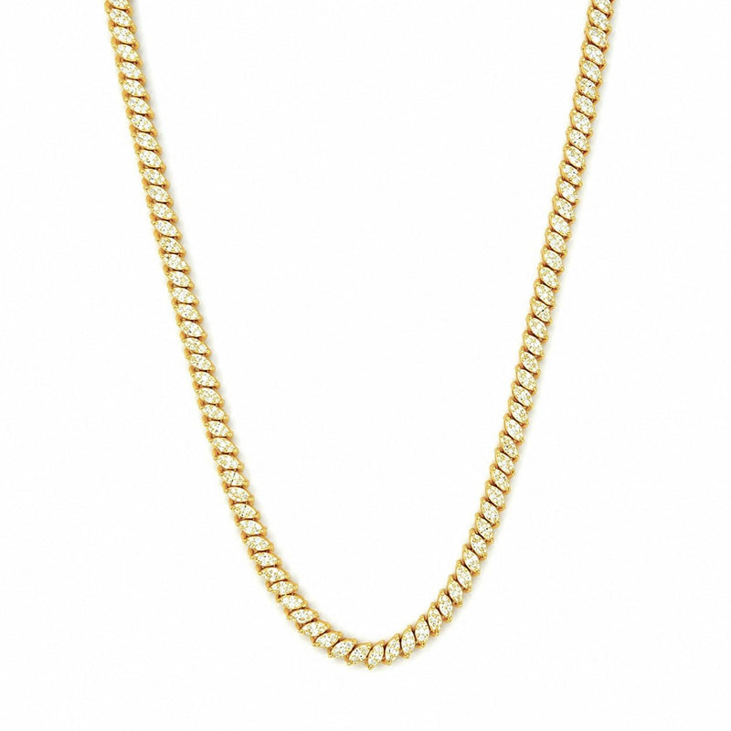 14K Gold Slant Lab Grown Marquise Cut Diamond Tennis Necklace