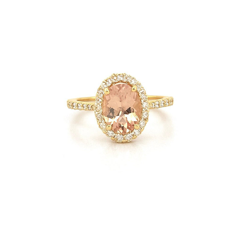 14K Gold Oval Morganite Cathedral Halo Engagement Ring