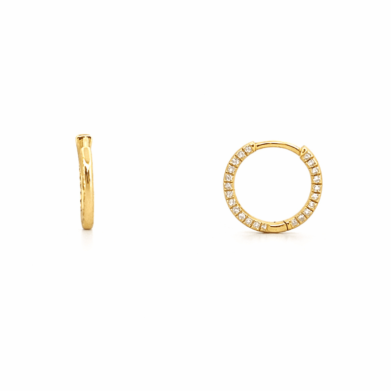 14K Gold Outer Diamond Huggie Earrings