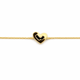 14K Gold Fluted Heart Diamond Charm Bracelet
