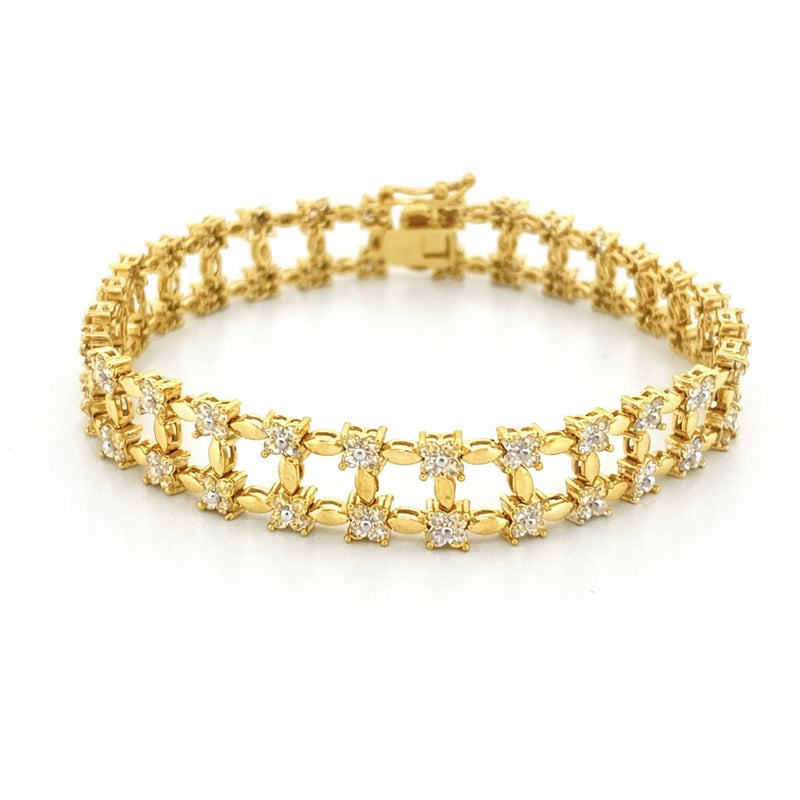 14K Gold Diamond Flower Shape Rail Bracelet
