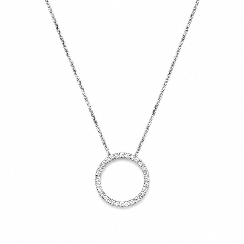 14K Gold Open Circle Diamond Pendant Necklace