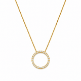 14K Gold Open Circle Diamond Pendant Necklace