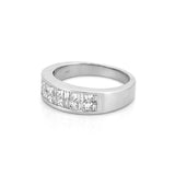 14K Gold Two Row Invisible Princess and Baguette Diamond Band